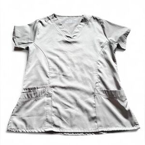 Mini Marilyn MediChic WomnsGray V-Neck Scrub Top Short Sleeved Size Large